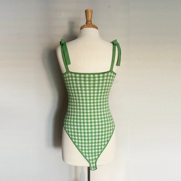 & Other Stories Green Gingham Tie Body Suit Small - Picture 5 of 5
